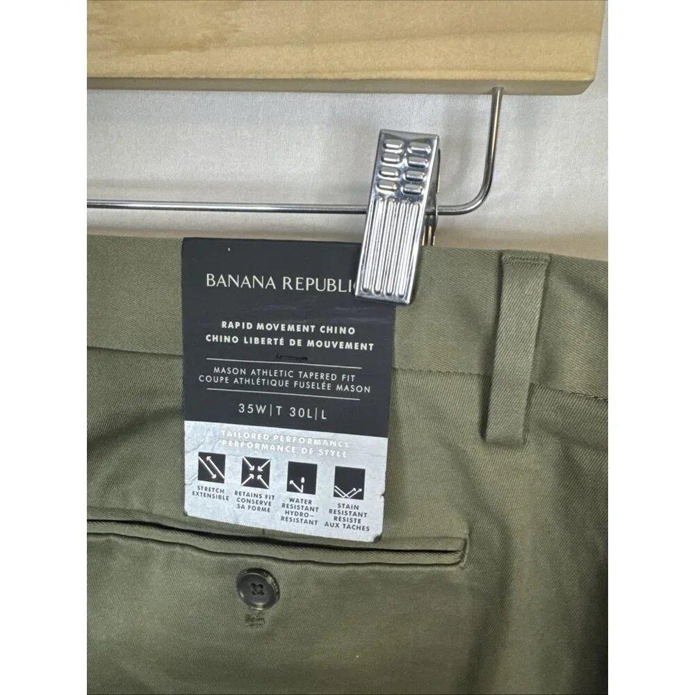 NWT Banana Republic Rapid Movement‎ Chino 35x30 Mason Athletic Tapered Olive